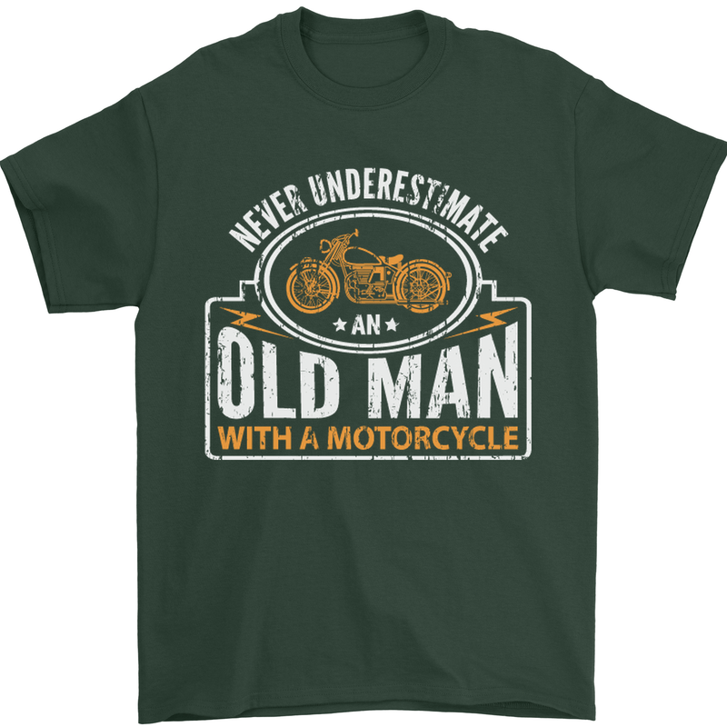 Old Man With a Motorcyle Biker Motorcycle Mens T-Shirt Cotton Gildan Forest Green