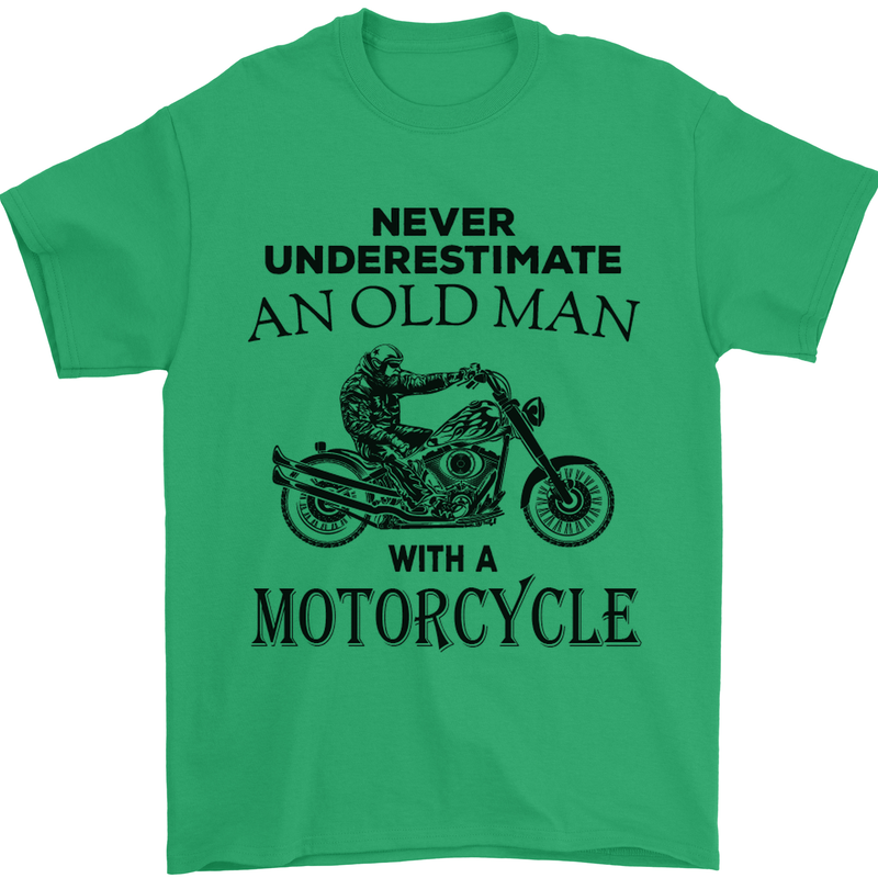 Old Man With a Motorcyle Biker Motorcycle Mens T-Shirt Cotton Gildan Irish Green