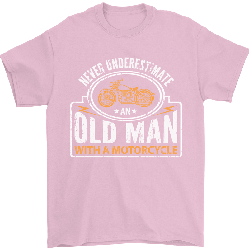 Old Man With a Motorcyle Biker Motorcycle Mens T-Shirt Cotton Gildan Light Pink