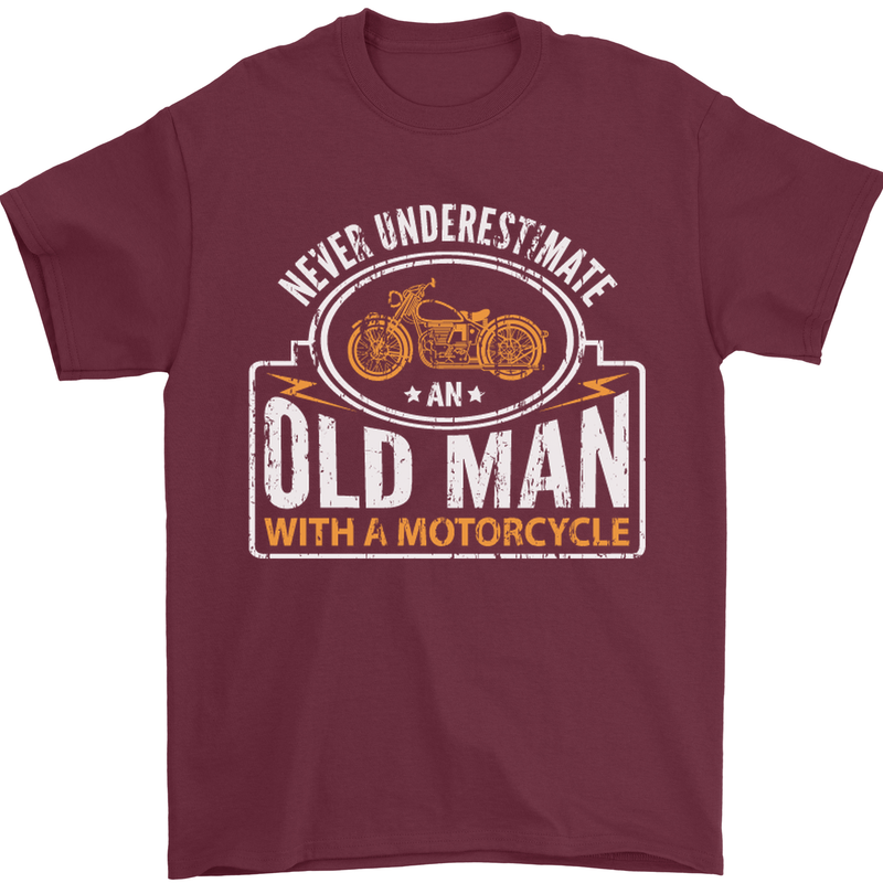 Old Man With a Motorcyle Biker Motorcycle Mens T-Shirt Cotton Gildan Maroon