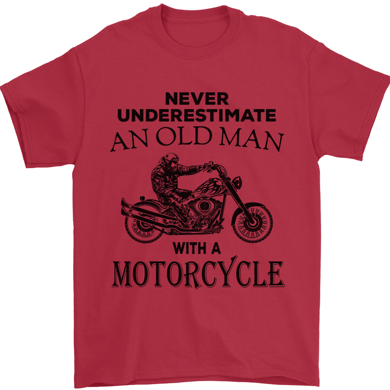 Old Man With a Motorcyle Biker Motorcycle Mens T-Shirt Cotton Gildan Red