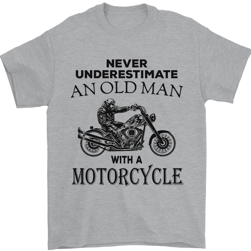 Old Man With a Motorcyle Biker Motorcycle Mens T-Shirt Cotton Gildan Sports Grey