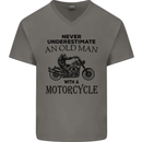 Old Man With a Motorcyle Biker Motorcycle Mens V-Neck Cotton T-Shirt Charcoal