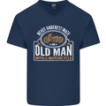 Old Man With a Motorcyle Biker Motorcycle Mens V-Neck Cotton T-Shirt Navy Blue
