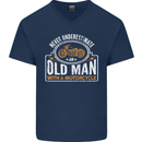 Old Man With a Motorcyle Biker Motorcycle Mens V-Neck Cotton T-Shirt Navy Blue