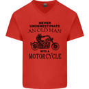 Old Man With a Motorcyle Biker Motorcycle Mens V-Neck Cotton T-Shirt Red