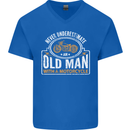 Old Man With a Motorcyle Biker Motorcycle Mens V-Neck Cotton T-Shirt Royal Blue