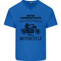 Old Man With a Motorcyle Biker Motorcycle Mens V-Neck Cotton T-Shirt Royal Blue