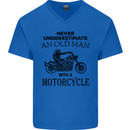 Old Man With a Motorcyle Biker Motorcycle Mens V-Neck Cotton T-Shirt Royal Blue
