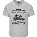 Old Man With a Motorcyle Biker Motorcycle Mens V-Neck Cotton T-Shirt Sports Grey