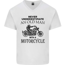 Old Man With a Motorcyle Biker Motorcycle Mens V-Neck Cotton T-Shirt White