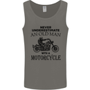 Old Man With a Motorcyle Biker Motorcycle Mens Vest Tank Top Charcoal