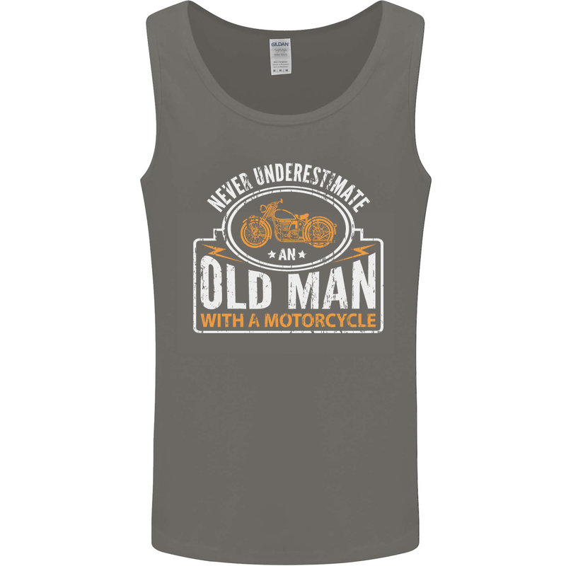 Old Man With a Motorcyle Biker Motorcycle Mens Vest Tank Top Charcoal
