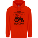 Old Man With a Tractor Driver Farmer Farm Mens 80% Cotton Hoodie Bright Red