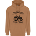 Old Man With a Tractor Driver Farmer Farm Mens 80% Cotton Hoodie Caramel Latte