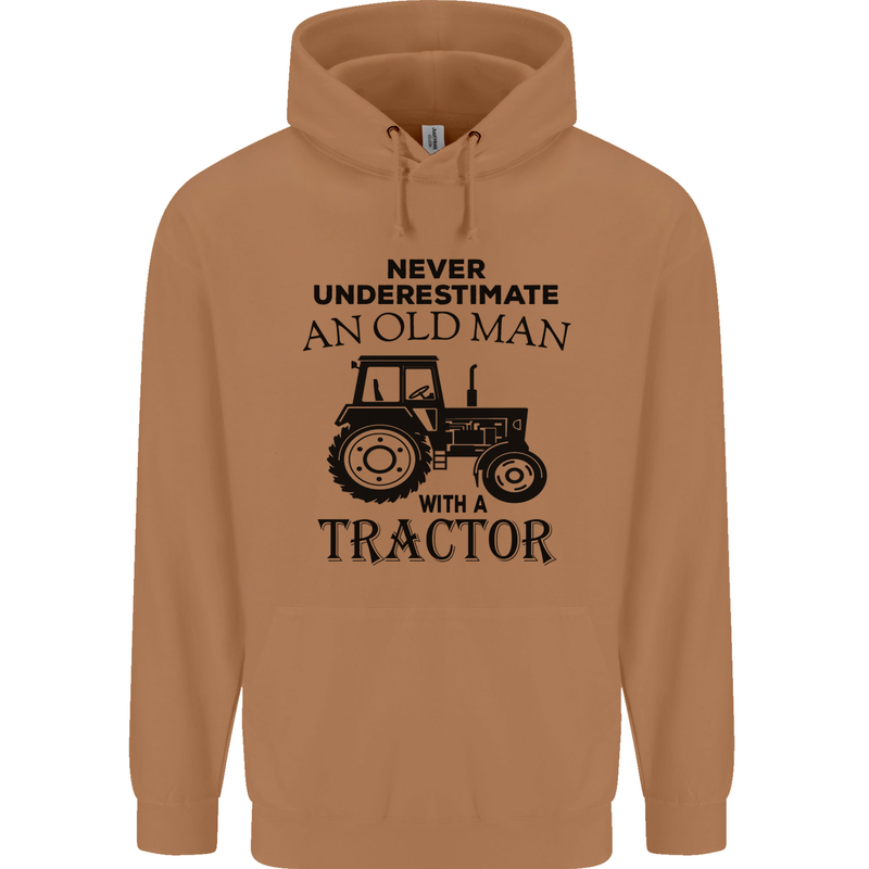 Old Man With a Tractor Driver Farmer Farm Mens 80% Cotton Hoodie Caramel Latte