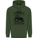 Old Man With a Tractor Driver Farmer Farm Mens 80% Cotton Hoodie Forest Green