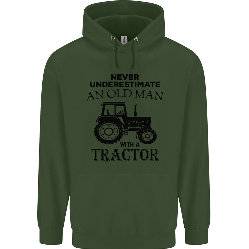 Old Man With a Tractor Driver Farmer Farm Mens 80% Cotton Hoodie Forest Green