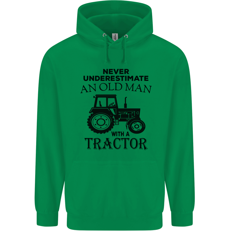 Old Man With a Tractor Driver Farmer Farm Mens 80% Cotton Hoodie Irish Green
