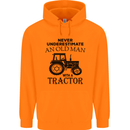 Old Man With a Tractor Driver Farmer Farm Mens 80% Cotton Hoodie Orange