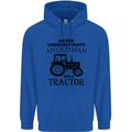 Old Man With a Tractor Driver Farmer Farm Mens 80% Cotton Hoodie Royal Blue