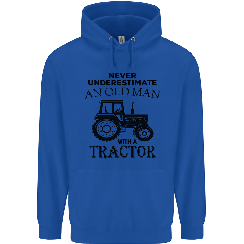 Old Man With a Tractor Driver Farmer Farm Mens 80% Cotton Hoodie Royal Blue