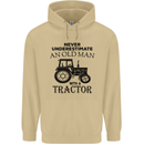 Old Man With a Tractor Driver Farmer Farm Mens 80% Cotton Hoodie Sand