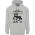 Old Man With a Tractor Driver Farmer Farm Mens 80% Cotton Hoodie Sports Grey