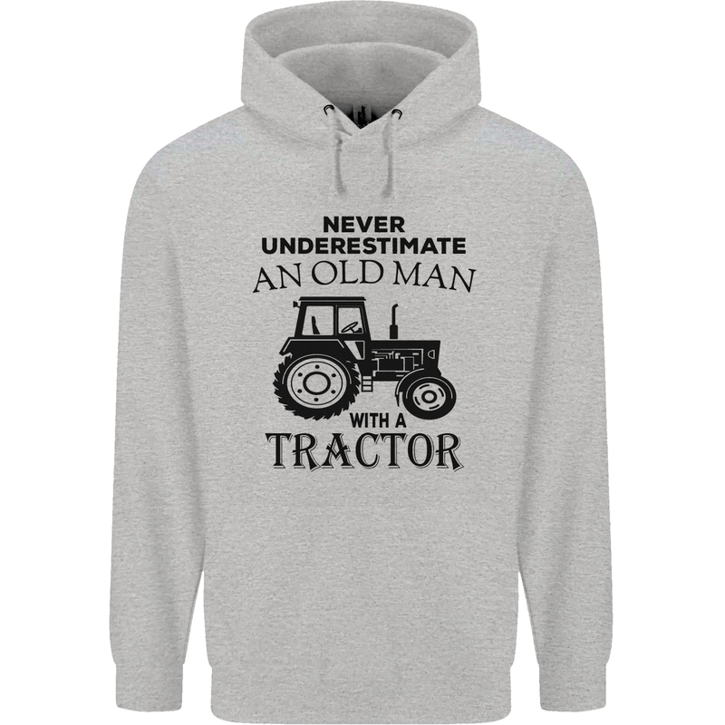 Old Man With a Tractor Driver Farmer Farm Mens 80% Cotton Hoodie Sports Grey