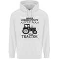 Old Man With a Tractor Driver Farmer Farm Mens 80% Cotton Hoodie White