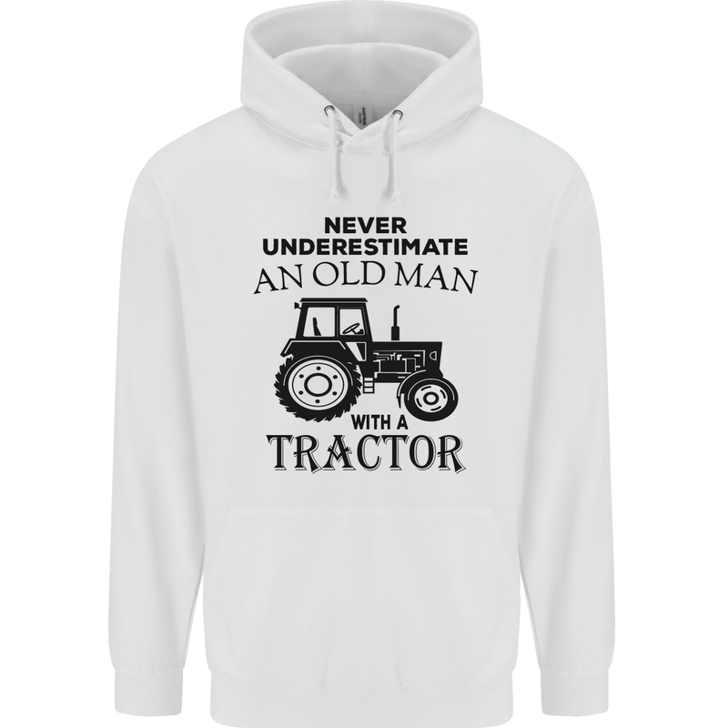 Old Man With a Tractor Driver Farmer Farm Mens 80% Cotton Hoodie White