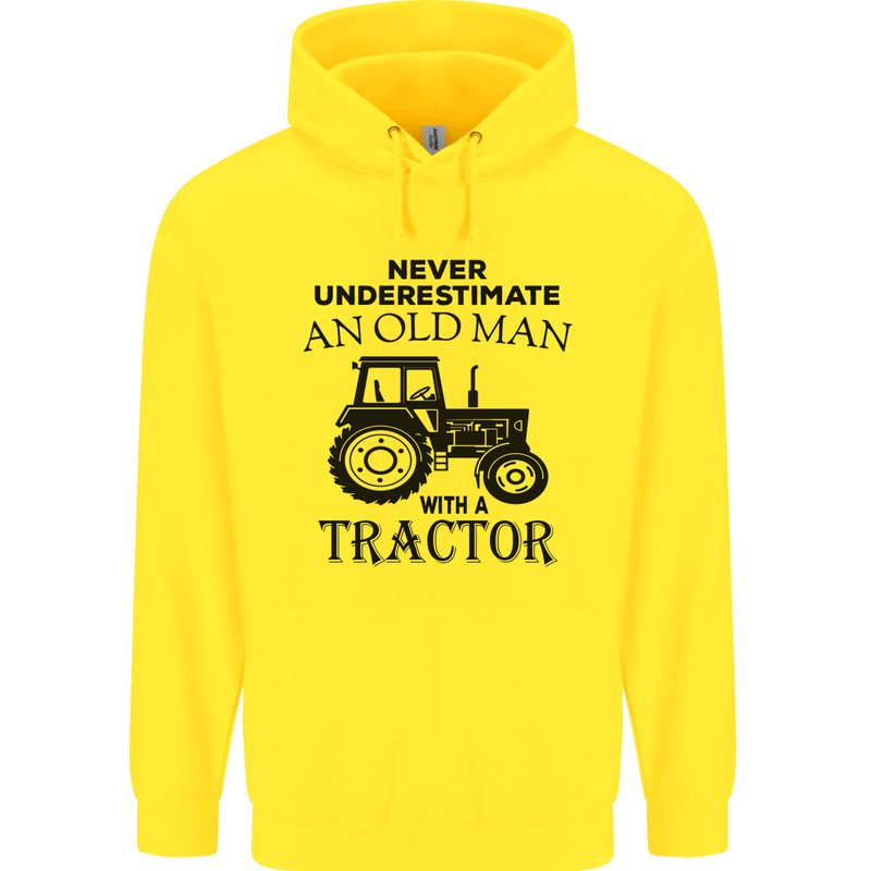 Old Man With a Tractor Driver Farmer Farm Mens 80% Cotton Hoodie Yellow