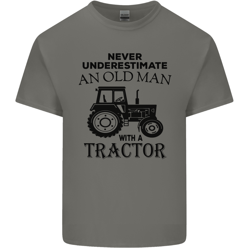 Old Man With a Tractor Driver Farmer Farm Mens Cotton T-Shirt Tee Top Charcoal