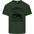 Old Man With a Tractor Driver Farmer Farm Mens Cotton T-Shirt Tee Top Forest Green