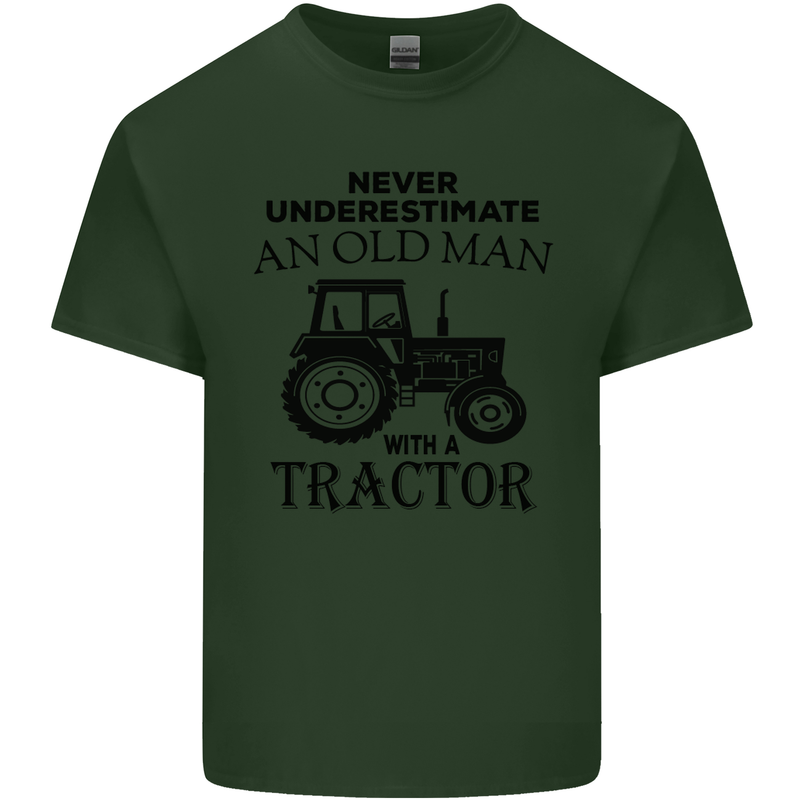 Old Man With a Tractor Driver Farmer Farm Mens Cotton T-Shirt Tee Top Forest Green
