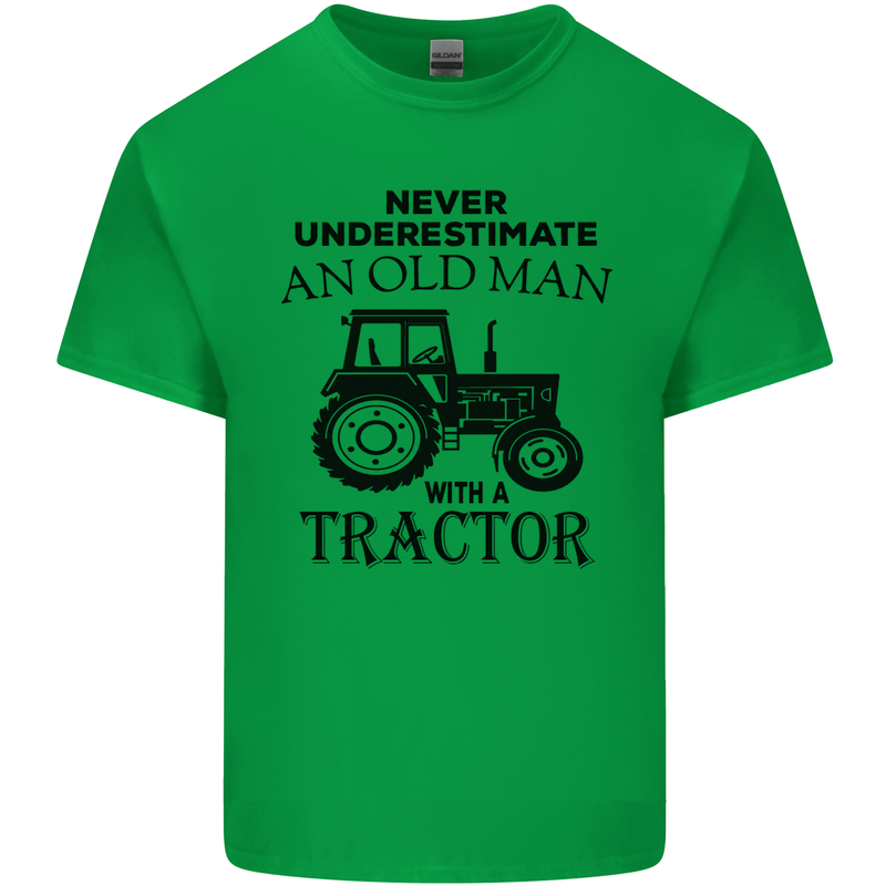 Old Man With a Tractor Driver Farmer Farm Mens Cotton T-Shirt Tee Top Irish Green