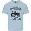 Old Man With a Tractor Driver Farmer Farm Mens Cotton T-Shirt Tee Top Light Blue