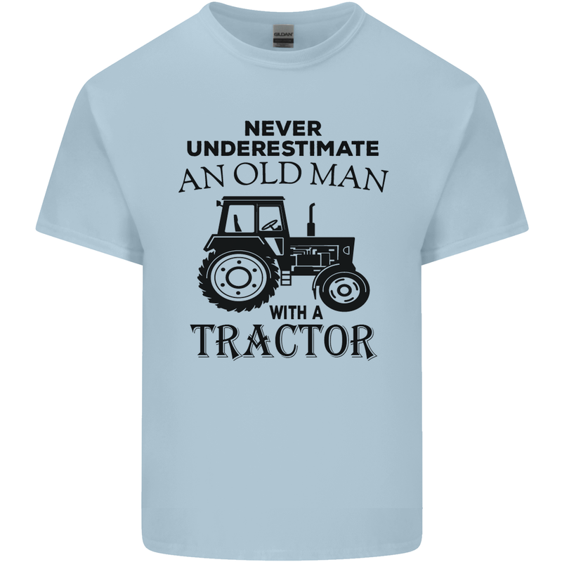 Old Man With a Tractor Driver Farmer Farm Mens Cotton T-Shirt Tee Top Light Blue