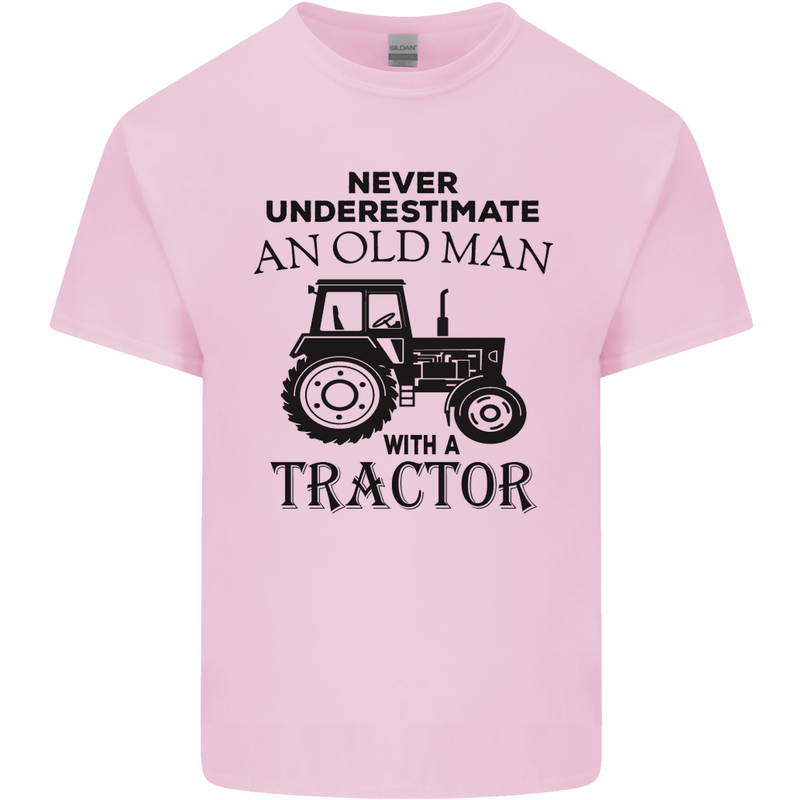 Old Man With a Tractor Driver Farmer Farm Mens Cotton T-Shirt Tee Top Light Pink