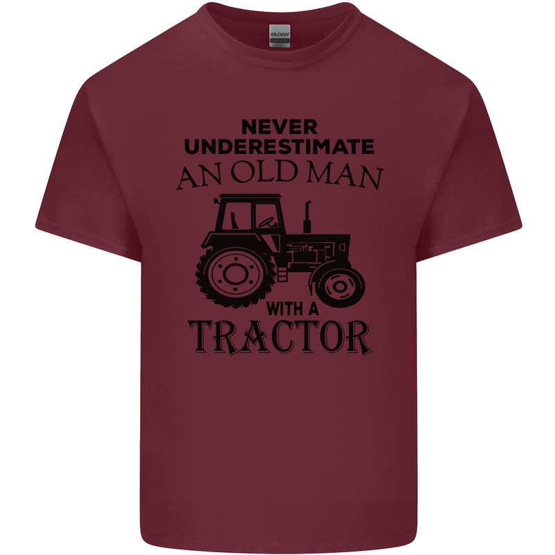 Old Man With a Tractor Driver Farmer Farm Mens Cotton T-Shirt Tee Top Maroon