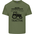 Old Man With a Tractor Driver Farmer Farm Mens Cotton T-Shirt Tee Top Military Green