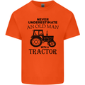 Old Man With a Tractor Driver Farmer Farm Mens Cotton T-Shirt Tee Top Orange