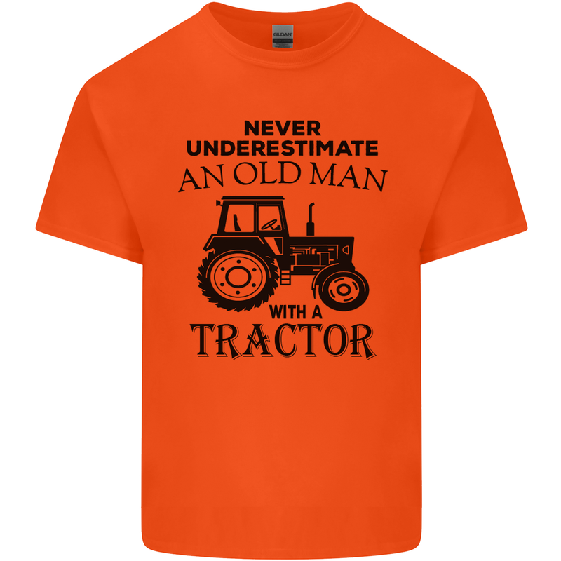Old Man With a Tractor Driver Farmer Farm Mens Cotton T-Shirt Tee Top Orange