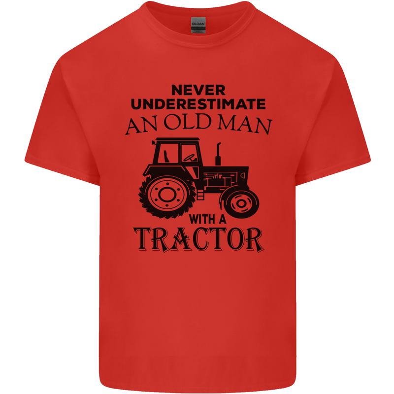 Old Man With a Tractor Driver Farmer Farm Mens Cotton T-Shirt Tee Top Red