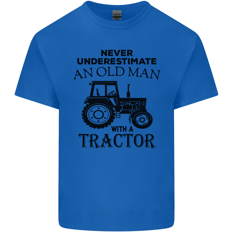 Old Man With a Tractor Driver Farmer Farm Mens Cotton T-Shirt Tee Top Royal Blue