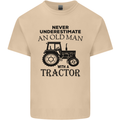 Old Man With a Tractor Driver Farmer Farm Mens Cotton T-Shirt Tee Top Sand