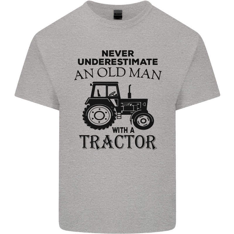 Old Man With a Tractor Driver Farmer Farm Mens Cotton T-Shirt Tee Top Sports Grey