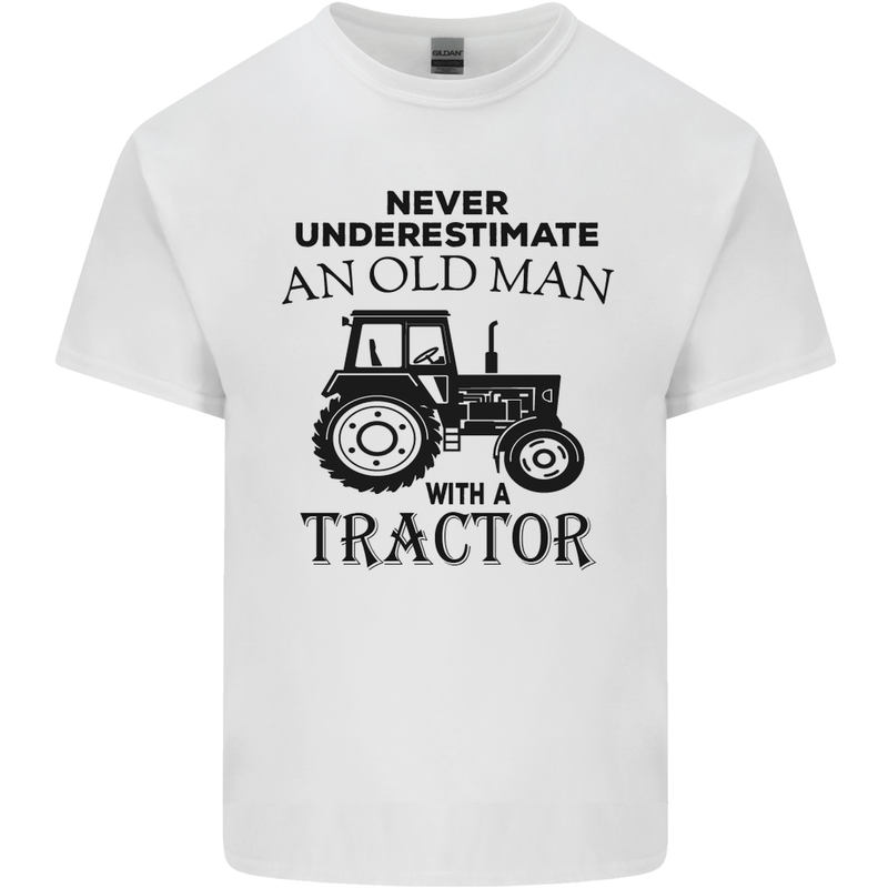 Old Man With a Tractor Driver Farmer Farm Mens Cotton T-Shirt Tee Top White