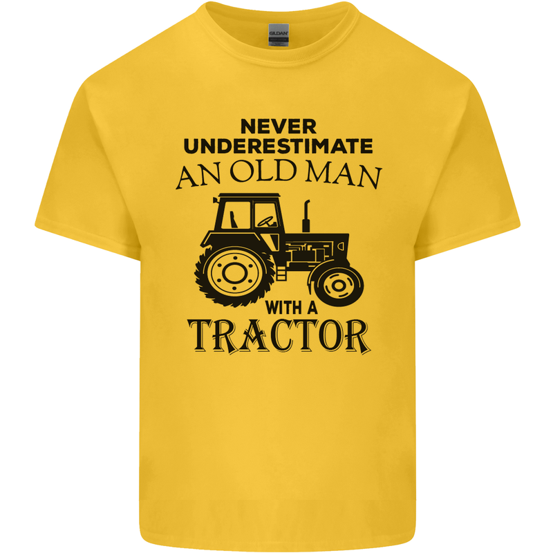 Old Man With a Tractor Driver Farmer Farm Mens Cotton T-Shirt Tee Top Yellow
