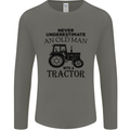 Old Man With a Tractor Driver Farmer Farm Mens Long Sleeve T-Shirt Charcoal
